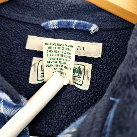 LL Bean Mens S Blue Plaid Fleece Lined Flannel Heavy Button Down Shirt Shacket - Picture 8 of 10